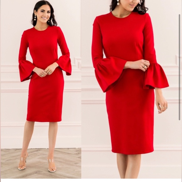 COPY - Rachel Parcell red bell sleeve dress with an exposed gold zipper in size… - Picture 5 of 8